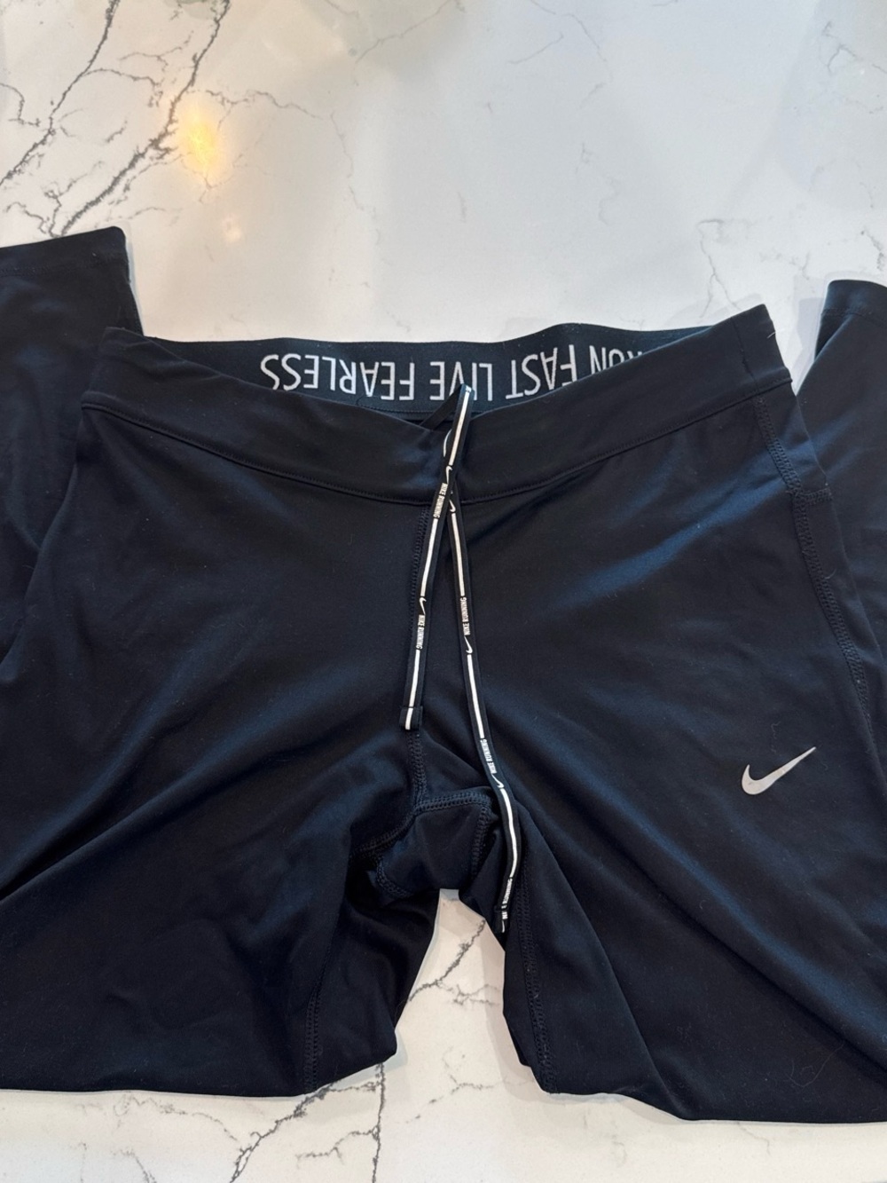 Nike Black Kids Athletic Leggings with Silver Swoosh